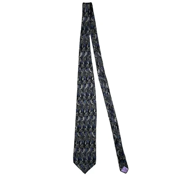 Jimmy V Peggy Fleming Blue Stonehenge Geometric Silk Classic Necktie - Picture 7 of 7